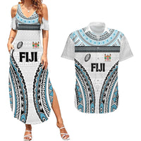 Custom Flying Fijians Rugby Couples Matching Summer Maxi Dress and Hawaiian Shirt Tapa Tribal Cloth LT03 White - Polynesian Pride