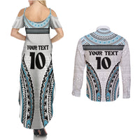 Custom Flying Fijians Rugby Couples Matching Summer Maxi Dress and Long Sleeve Button Shirt Tapa Tribal Cloth LT03 - Polynesian Pride