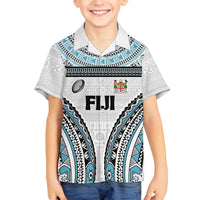 Custom Flying Fijians Rugby Family Matching Off Shoulder Maxi Dress and Hawaiian Shirt Tapa Tribal Cloth LT03 Son's Shirt White - Polynesian Pride