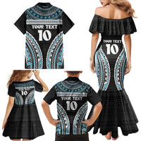 Custom Flying Fijians Rugby Family Matching Mermaid Dress and Hawaiian Shirt Tapa Tribal Cloth Black Color LT03 - Polynesian Pride