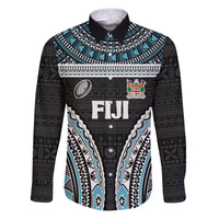 Custom Flying Fijians Rugby Family Matching Puletasi and Hawaiian Shirt Tapa Tribal Cloth Black Color LT03 Dad's Shirt - Long Sleeve Black - Polynesian Pride
