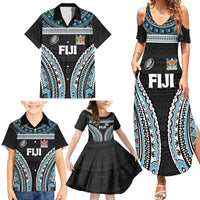 Custom Flying Fijians Rugby Family Matching Summer Maxi Dress and Hawaiian Shirt Tapa Tribal Cloth Black Color LT03 - Polynesian Pride