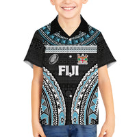 Custom Flying Fijians Rugby Family Matching Summer Maxi Dress and Hawaiian Shirt Tapa Tribal Cloth Black Color LT03 Son's Shirt Black - Polynesian Pride