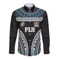 Custom Flying Fijians Rugby Long Sleeve Button Shirt Tapa Tribal Cloth Black Color LT03 Unisex Black - Polynesian Pride