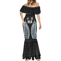 Custom Flying Fijians Rugby Mermaid Dress Tapa Tribal Cloth Black Color LT03 - Polynesian Pride