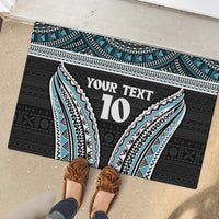 Custom Flying Fijians Rugby Rubber Doormat Tapa Tribal Cloth Black Color