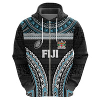 Custom Flying Fijians Rugby Zip Hoodie Tapa Tribal Cloth Black Color LT03 - Polynesian Pride