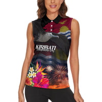 Kiribati Independence Day Women Sleeveless Polo Shirt Frigatebird and Plumeria Hibiscus Flower
