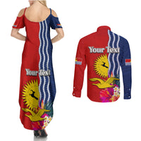 Kiribati Independence Day Couples Matching Summer Maxi Dress and Long Sleeve Button Shirt Kiribati Map With Flag Color