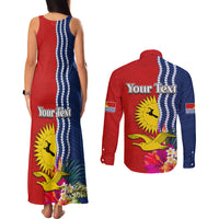 Kiribati Independence Day Couples Matching Tank Maxi Dress and Long Sleeve Button Shirt Kiribati Map With Flag Color
