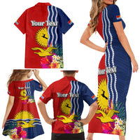 Kiribati Independence Day Family Matching Short Sleeve Bodycon Dress and Hawaiian Shirt Kiribati Map With Flag Color
