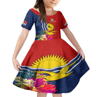 Personalised Kiribati Independence Day Kid Short Sleeve Dress Kiribati Map With Flag Color LT03 KID Red - Polynesian Pride