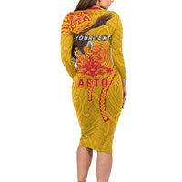 Personalized American Samoa Fautasi Race Long Sleeve Bodycon Dress Aeto Pago Pago with Eagle Samoan Tribal Patterns LT03 - Polynesian Pride