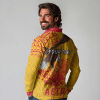 Personalized American Samoa Fautasi Race Long Sleeve Polo Shirt Aeto Pago Pago with Eagle Samoan Tribal Patterns