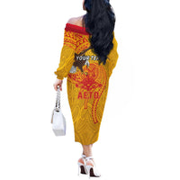 Personalized American Samoa Fautasi Race Off The Shoulder Long Sleeve Dress Aeto Pago Pago with Eagle Samoan Tribal Patterns LT03 - Polynesian Pride