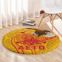 American Samoa Fautasi Race Round Carpet Aeto Pago Pago with Eagle Samoan Tribal Patterns