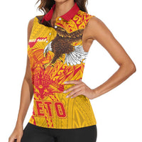 Personalized American Samoa Fautasi Race Women Sleeveless Polo Shirt Aeto Pago Pago with Eagle Samoan Tribal Patterns LT03 - Polynesian Pride