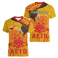 Personalized American Samoa Fautasi Race Women V-Neck T-Shirt Aeto Pago Pago with Eagle Samoan Tribal Patterns