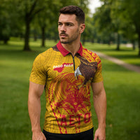Personalized American Samoa Fautasi Race Zipper Polo Shirt Aeto Pago Pago with Eagle Samoan Tribal Patterns