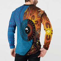 Fiji and Australia Together Button Sweatshirt Tapa Tribal Tattoo mix Aboriginal Pattern