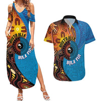 Fiji and Australia Together Couples Matching Summer Maxi Dress and Hawaiian Shirt Tapa Tribal Tattoo mix Aboriginal Pattern
