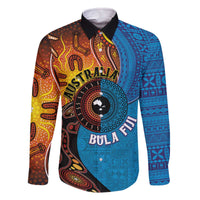 Fiji and Australia Together Family Matching Off The Shoulder Long Sleeve Dress and Hawaiian Shirt Tapa Tribal Tattoo mix Aboriginal Pattern