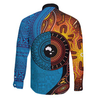 Fiji and Australia Together Family Matching Off Shoulder Short Dress and Hawaiian Shirt Tapa Tribal Tattoo mix Aboriginal Pattern LT03 - Polynesian Pride