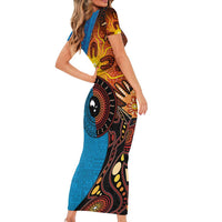 Fiji and Australia Together Short Sleeve Bodycon Dress Tapa Tribal Tattoo mix Aboriginal Pattern LT03 - Polynesian Pride