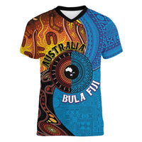 Fiji and Australia Together Women V-Neck T-Shirt Tapa Tribal Tattoo mix Aboriginal Pattern