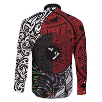 Tonga and New Zealand Together Family Matching Off The Shoulder Long Sleeve Dress and Hawaiian Shirt Tongan Kupesi Ngatu Tattoo and Maori Paua Shell Pattern LT03 - Polynesian Pride