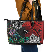Tonga and New Zealand Together Leather Tote Bag Tongan Kupesi Ngatu Tattoo and Maori Paua Shell Pattern