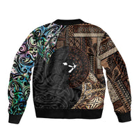 Samoa and New Zealand Together Bomber Jacket Siapo Motif and Maori Paua Shell Pattern LT03 - Polynesian Pride
