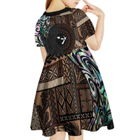 Samoa and New Zealand Together Kid Short Sleeve Dress Siapo Motif and Maori Paua Shell Pattern LT03 - Polynesian Pride