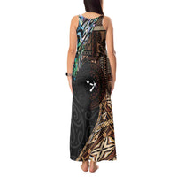 Samoa and New Zealand Together Tank Maxi Dress Siapo Motif and Maori Paua Shell Pattern LT03 - Polynesian Pride