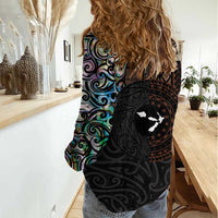 Samoa and New Zealand Together Women Casual Shirt Siapo Motif and Maori Paua Shell Pattern