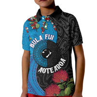 Fiji and New Zealand Together Kid Polo Shirt Tapa Maori Tattoo mix Tagimoucia and Pohutukawa