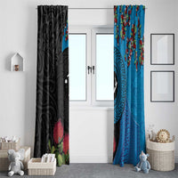 Fiji and New Zealand Together Window Curtain Tapa Maori Tattoo mix Tagimoucia and Pohutukawa