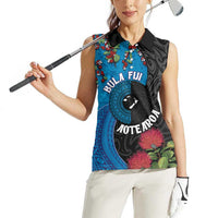 Fiji and New Zealand Together Women Sleeveless Polo Shirt Tapa Maori Tattoo mix Tagimoucia and Pohutukawa