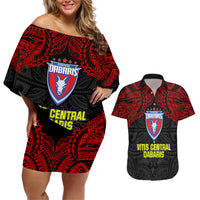 Vitis Central Dabaris Rugby Couples Matching Off Shoulder Short Dress and Hawaiian Shirt Papua New Guinea Polynesian Tattoo LT03 Red - Polynesian Pride