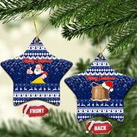 Tokelau Christmas Ceramic Ornament Santa Claus Tokelau Flag and Coat of Arms with Polynesian Pattern LT03 Star Blue - Polynesian Pride