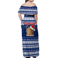 Tokelau Christmas Off Shoulder Maxi Dress Santa Claus Tokelau Flag and Coat of Arms with Polynesian Pattern LT03 - Polynesian Pride
