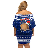 Personalised Tokelau Christmas Off Shoulder Short Dress Santa Claus Tokelau Flag and Coat of Arms with Polynesian Pattern LT03 - Polynesian Pride