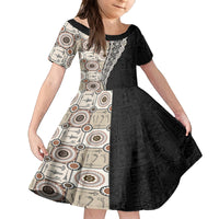 Tukenny Pattern Fijian War Clubs Mix Tapa Tribal Kid Short Sleeve Dress LT03 KID Beige - Polynesian Pride
