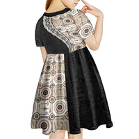 Tukenny Pattern Fijian War Clubs Mix Tapa Tribal Kid Short Sleeve Dress LT03 - Polynesian Pride