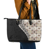 Tukenny Pattern Fijian War Clubs Mix Tapa Tribal Leather Tote Bag LT03 - Polynesian Pride