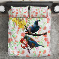 New Zealand Pohutukawa Tui Bird Bedding Set Kowhai Version LT03 White - Polynesian Pride