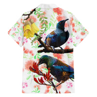 New Zealand Pohutukawa Tui Bird Family Matching Long Sleeve Bodycon Dress and Hawaiian Shirt Kowhai Version LT03 - Polynesian Pride