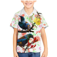 New Zealand Pohutukawa Tui Bird Family Matching Mermaid Dress and Hawaiian Shirt Kowhai Version LT03 Son's Shirt White - Polynesian Pride