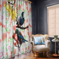 New Zealand Pohutukawa Tui Bird Window Curtain Kowhai Version LT03 - Polynesian Pride