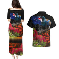 New Zealand ANZAC Day Couples Matching Puletasi and Hawaiian Shirt Pohutukawa Flower and Tui Bird LT03 - Polynesian Pride